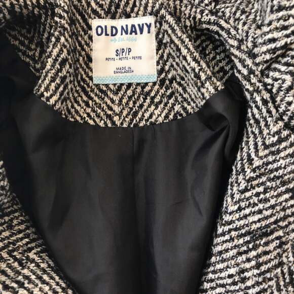 Old Navy Coat Ruffle Collar Black Tweed Button UP Women's Size Small Petite - Picture 4 of 11